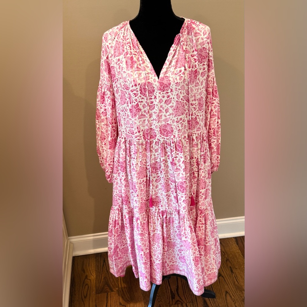 Women’s NATALIE MARTIN Briana dress- pink/white 100% silk. Size small - Picture 4 of 11